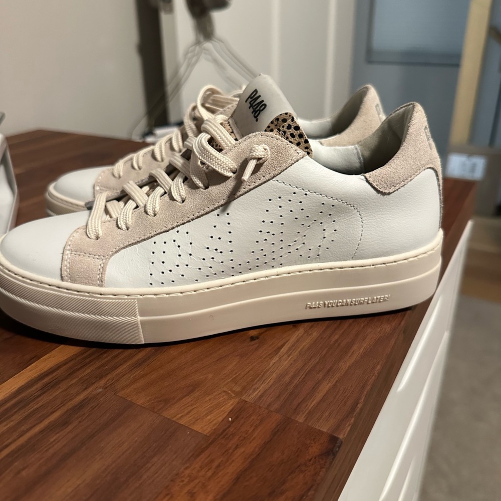 P448 Women's Thea Trek White and Tan Sneakers
